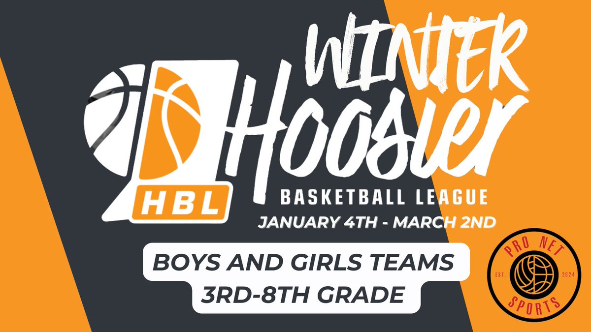 pronetfacility's tweet photo. Registration is open for the inaugural Winter Hoosier Basketball League! 

📅 January 4th-March 2nd, 2025
🏀 Boys and Girls Teams (3rd-8th) 
🔗 https://t.co/0bJ5CKGLgG 

*Boys teams will play Saturday and Sunday
*Girls teams will play SUNDAY only https://t.co/cmAR5yyqir