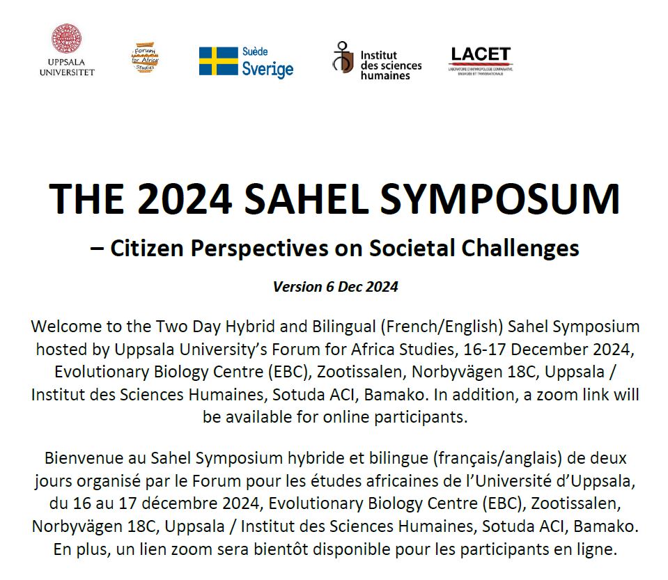 Welcome to our Sahel Symposium 16-17 December 2024 that offers an opportunity to present research findings &amp; other activities carried out by @UU_University's Forum for Africa Studies #Mali-project, 2022-2024. afrikastudier.uu.se/Download.aspx?…
afrikastudier.uu.se/en/project/cit…