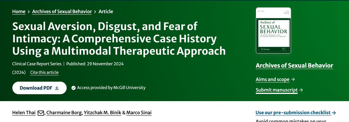 What if fear of intimacy was holding you back from living fully? PhD student Helen Thai, Prof. Yitzchak Binik and Prof. Marco Sinai highlights effective therapeutic strategies for addressing sexual aversion in young adults in their recent single-case study report.