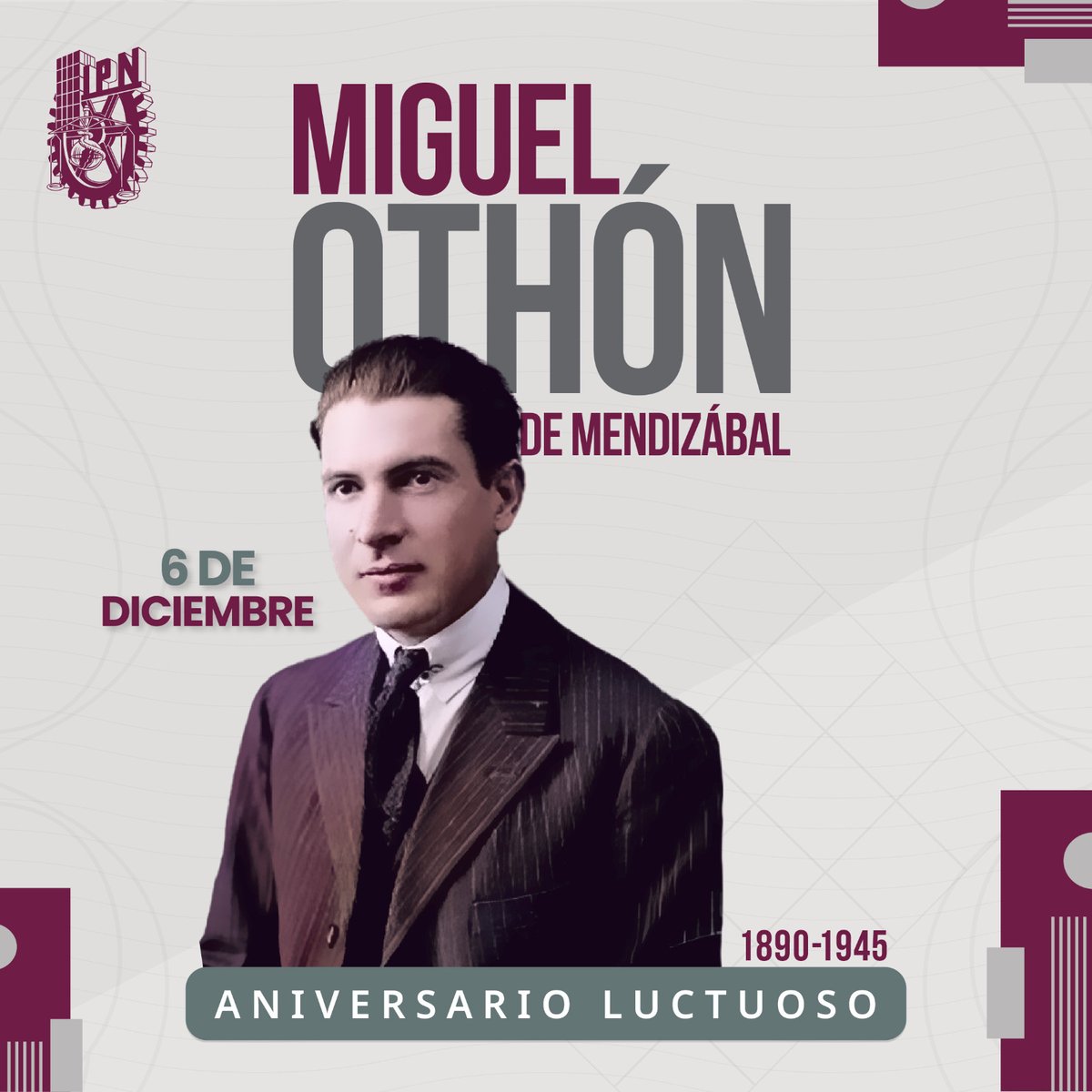IPN_MX's tweet photo. Hoy conmemoramos el aniversario luctuoso de Miguel Othón de Mendizábal, visionario y pilar fundamental en la fundación del #IPN. Su legado nos recuerda la importancia de la educación como motor de desarrollo. En su honor, nuestro #CECyT6, lleva su nombre. #Huélum https://t.co/mRm2EcddaN