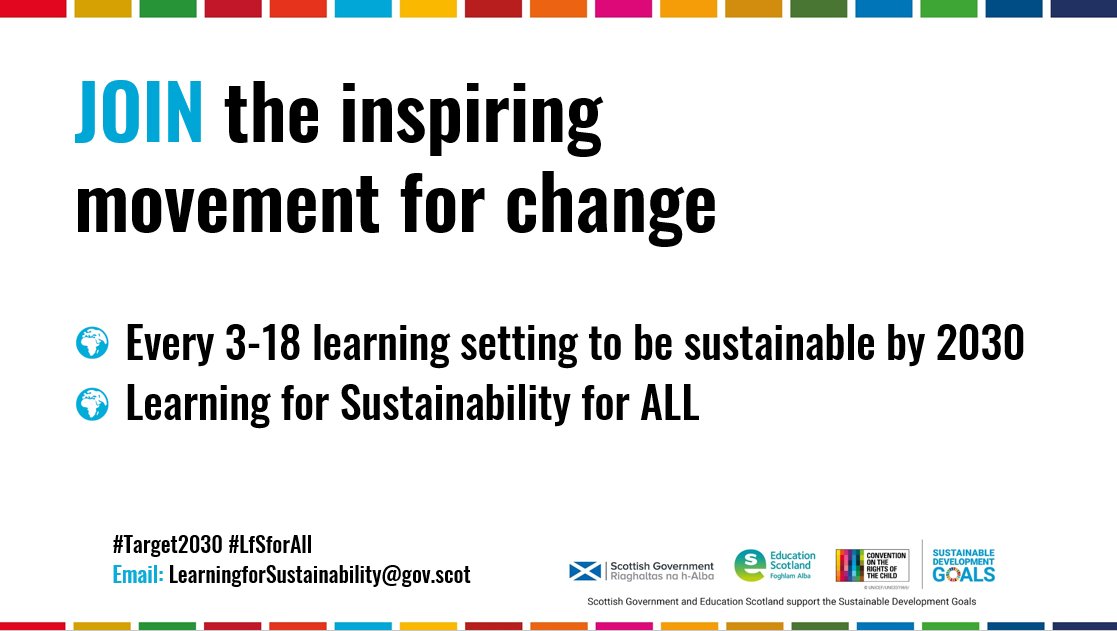 EdScot LfS (@edscotlfs) on Twitter photo Our #Target2030 Call to Action is one year old today! Join the movement for change to help EVERY 3-18 learning setting in Scotland become sustainable by 2030 #LfSforAll #climatechange <a href="/ScotGovEdu/">ScotGov Education</a> <a href="/KSBScotland/">Keep Scotland Beautiful</a> <a href="/NatureScot/">NatureScot</a> <a href="/gtcs/">The General Teaching Council for Scotland</a> <a href="/EducationScot/">Education Scotland</a> <a href="/LfSScotland/">Learning for Sustainability Scotland</a>
education.gov.scot/resources/lear… Our #Target2030 Call to Action is one year old today! Join the movement for change to help EVERY 3-18 learning setting in Scotland become sustainable by 2030 #LfSforAll #climatechange <a href="/ScotGovEdu/">ScotGov Education</a> <a href="/KSBScotland/">Keep Scotland Beautiful</a> <a href="/NatureScot/">NatureScot</a> <a href="/gtcs/">The General Teaching Council for Scotland</a> <a href="/EducationScot/">Education Scotland</a> <a href="/LfSScotland/">Learning for Sustainability Scotland</a>
education.gov.scot/resources/lear…