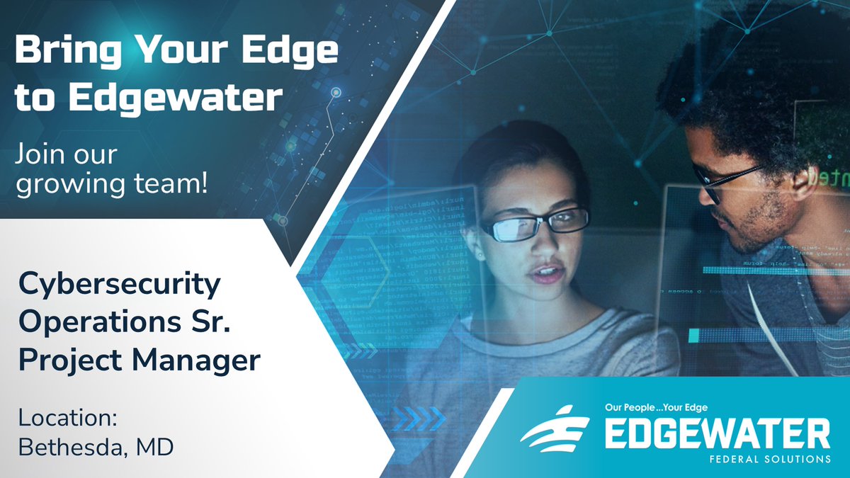 EdgewaterFed's tweet photo. #Edgewater is seeking a highly skilled #Cybersecurity Operations Senior Project Manager to support a federal contract. This is an incredible opportunity to work on innovative projects that shape the future of cybersecurity operations.

Apply now! https://t.co/5X7EVNf81m https://t.co/xcov3xL9Yb