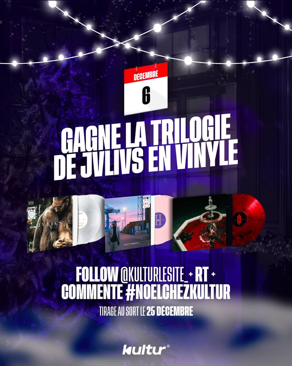 🎁 LE CALENDRIER DE L’AVENT KULTUR 6/24

🎫 GAGNE LA TRILOGIE DE JVLIVS EN VINYLE !

▫️ RT + FOLLOW @kulturlesite_ 
▫️ COMMENTE avec #NOELCHEZKULTUR

🍀TAS LE 25 DÉCEMBRE