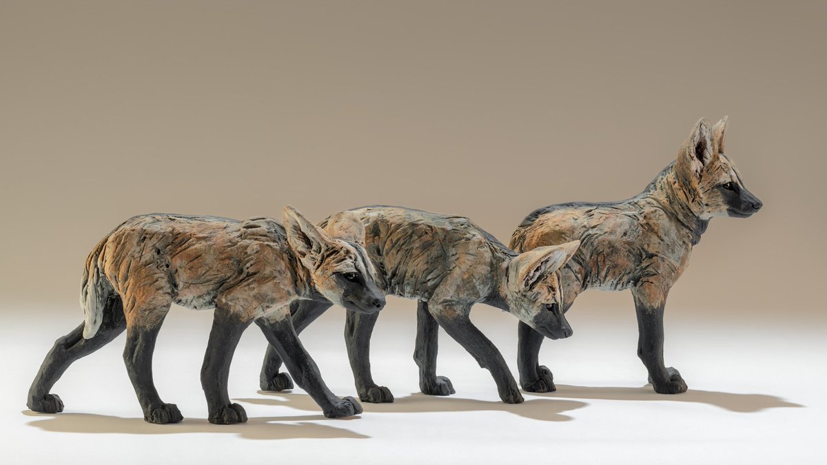 Maned wolf and pups sculptures. I really enjoyed sculpting these lesser known canids with their elegant long legs and expressive eyes. Available <a href="/Beauxartsbath/">Beaux Arts Bath</a> from now until Christmas. nickmackmansculpture.co.uk/blog/bath-solo… #wildlife #art