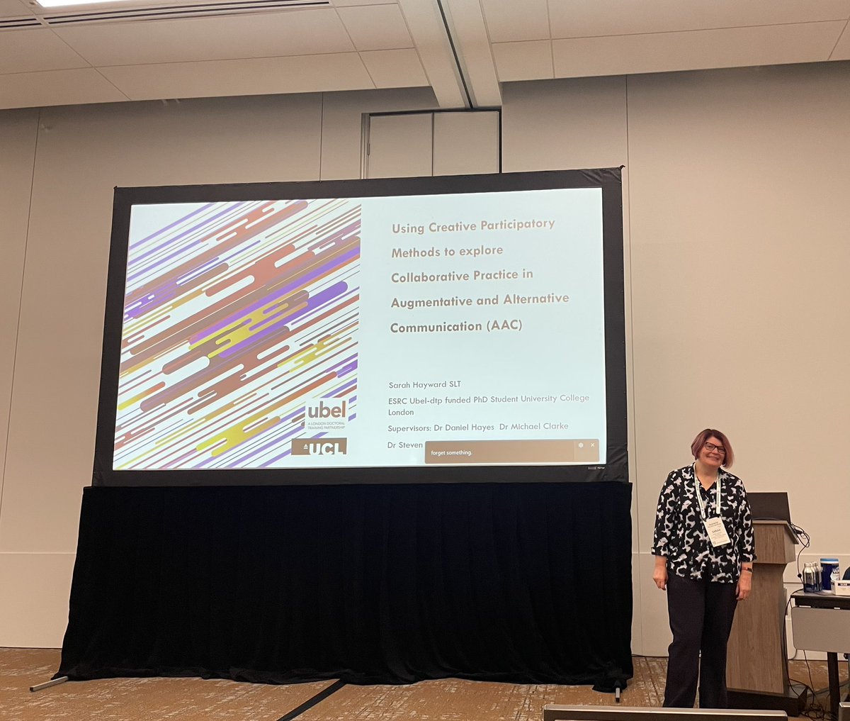 Katherine Broomfield (@kathbroomfield) on Twitter photo The phenomenal <a href="/sarahhayward25/">Sarah Hayward</a> presenting her PhD research on collaborative relationships between parents and #SLTs #SLPs <a href="/ASHAWeb/">ASHA</a> #ASHA2024
Participatory research and creativity - two of my favourite research-things - and so valuable in #AAC
<a href="/RCSLTResearch/">RCSLTResearch</a> <a href="/UCLLangCog/">UCL Language & Cognition</a> The phenomenal <a href="/sarahhayward25/">Sarah Hayward</a> presenting her PhD research on collaborative relationships between parents and #SLTs #SLPs <a href="/ASHAWeb/">ASHA</a> #ASHA2024
Participatory research and creativity - two of my favourite research-things - and so valuable in #AAC
<a href="/RCSLTResearch/">RCSLTResearch</a> <a href="/UCLLangCog/">UCL Language & Cognition</a>