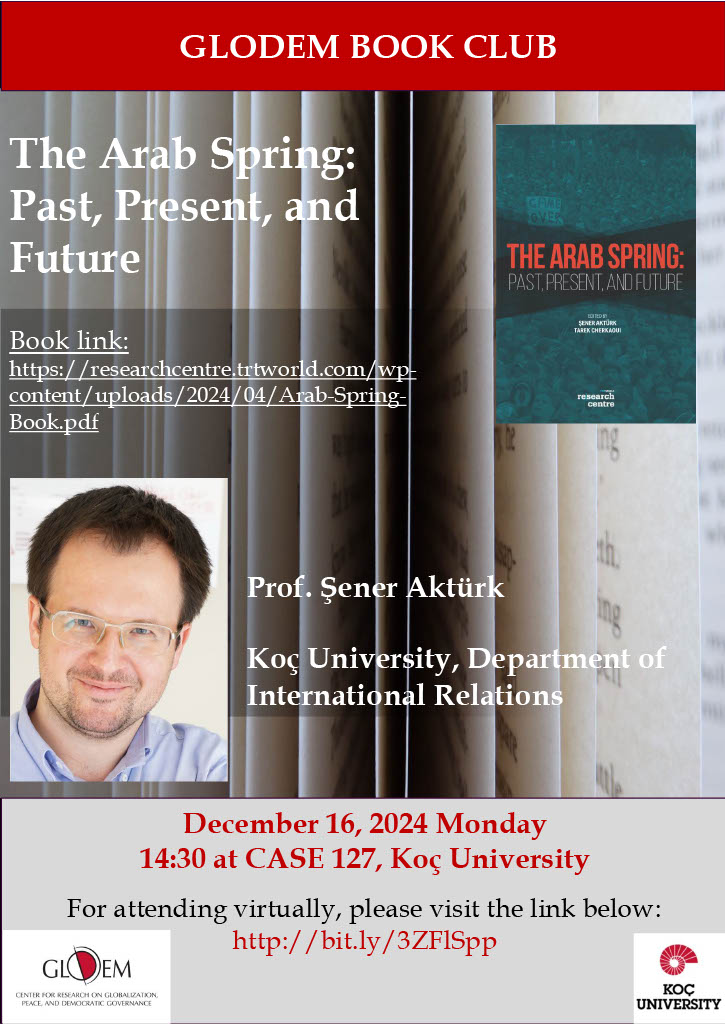 Merih Angin (@merihangin) on Twitter photo Excited to announce <a href="/GlodemCenter/">GLODEM Center</a> Book Talk w/ <a href="/senerakturk/">Şener Aktürk</a> on his latest book The Arab Spring: Past, Present, and Future.
📅 Dec 16 @ 14:30
💻 Register: bit.ly/3ZFlSpp
📖 Open access book: bit.ly/4fYgO5l
🎁 Answer a Q&A question correctly to win a signed copy! Excited to announce <a href="/GlodemCenter/">GLODEM Center</a> Book Talk w/ <a href="/senerakturk/">Şener Aktürk</a> on his latest book The Arab Spring: Past, Present, and Future.
📅 Dec 16 @ 14:30
💻 Register: bit.ly/3ZFlSpp
📖 Open access book: bit.ly/4fYgO5l
🎁 Answer a Q&A question correctly to win a signed copy!