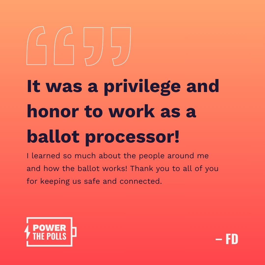 Last week, we sent out a note of gratitude to the Power the Polls community – and we were so thrilled when poll workers responded with gratitude back! Check out what some poll workers shared &gt;&gt;&gt;