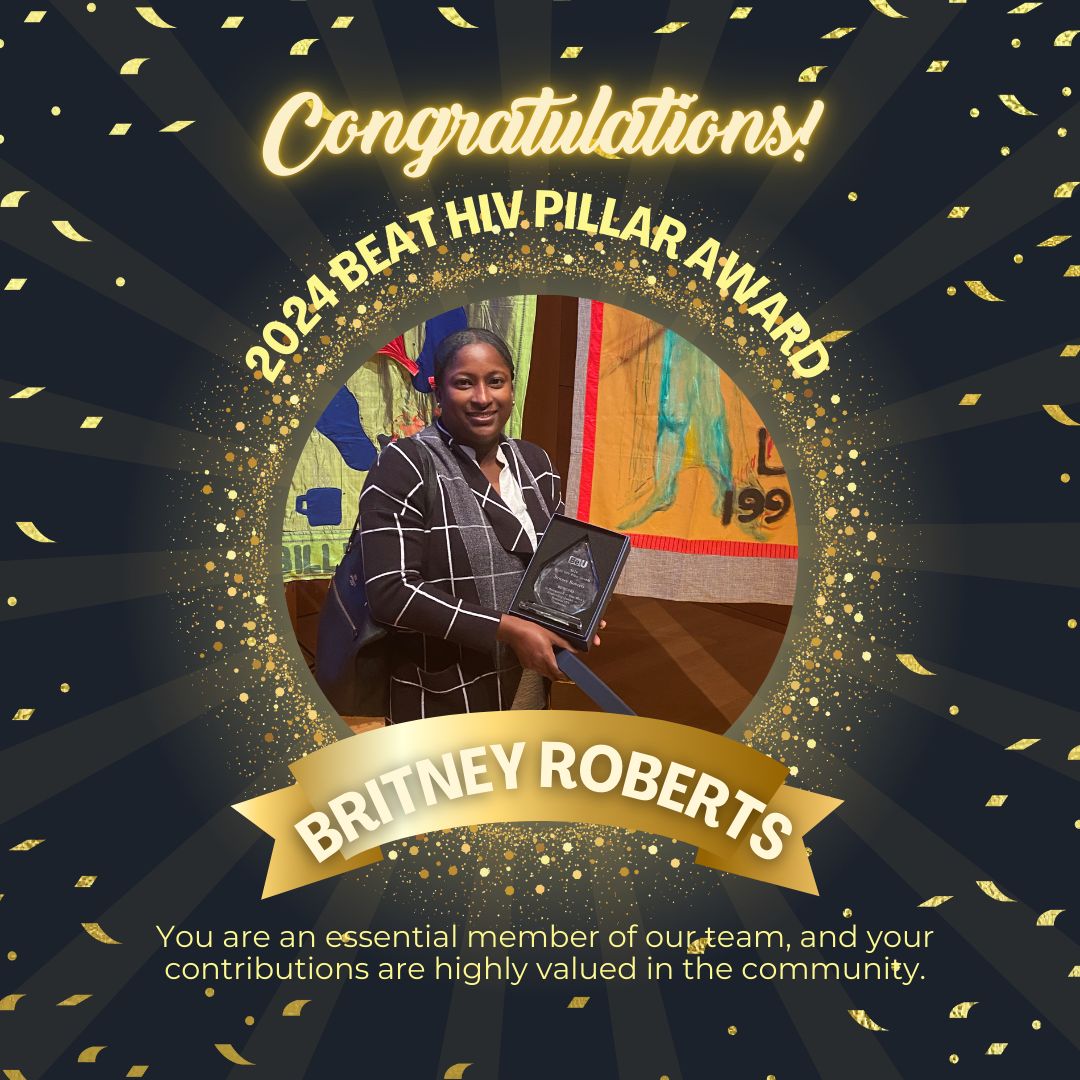 We're thrilled to announce that Britney Roberts, our incredible Case Management Supervisor, has been honored with a 2024 Beat HIV Pillar Award! Your hard work and commitment to our clients and the community are truly commendable. Your contributions to AOC are invaluable!