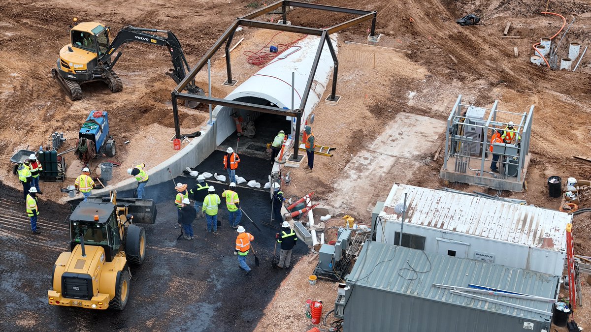 JoeTegtmeyer's tweet photo. Speaking of Easter eggs &amp; fun, how about the @Cybertruck shaped exit structure for the Giga Texas tunnel taking shape! Birthing tunnel going to be really cool &amp; distinctive when completed! https://t.co/5ECjlKnY1U
