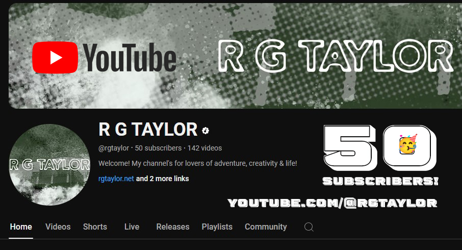Now 50 ace subscribers &amp; 142 videos on RGT YouTube!
Thanks if your subscribed &amp; watching RGTV! 📺

Check out my music, music videos, travel vlog &amp; gaming streams at youtube.com/@rgtaylor

Will be on YT a lot more in 2025!🙌

#rgtaylornet #RGTV #vlog #music #musicvideo #youtube