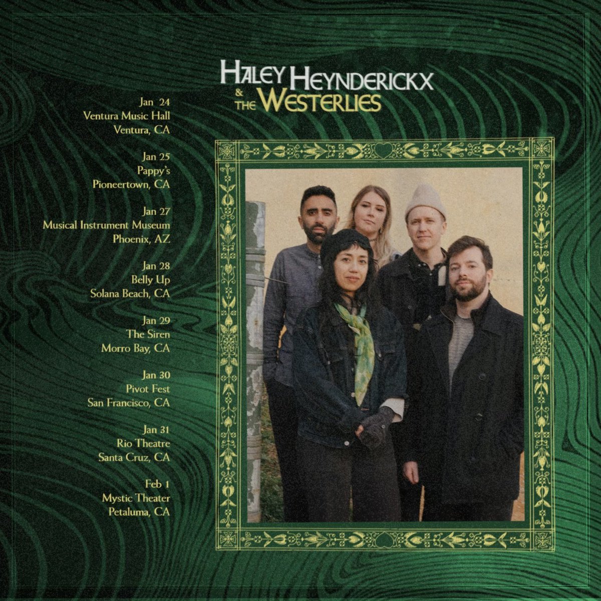 westerliesmusic's tweet photo. This just in! We'll be reuniting with Haley Heynderickx for a run of shows early next year in California and Arizona.

Oldies, newbies, improvs, and so much more. Hope to see some friends along the way.

Photo by HoJun Yu https://t.co/54j9ULpik9