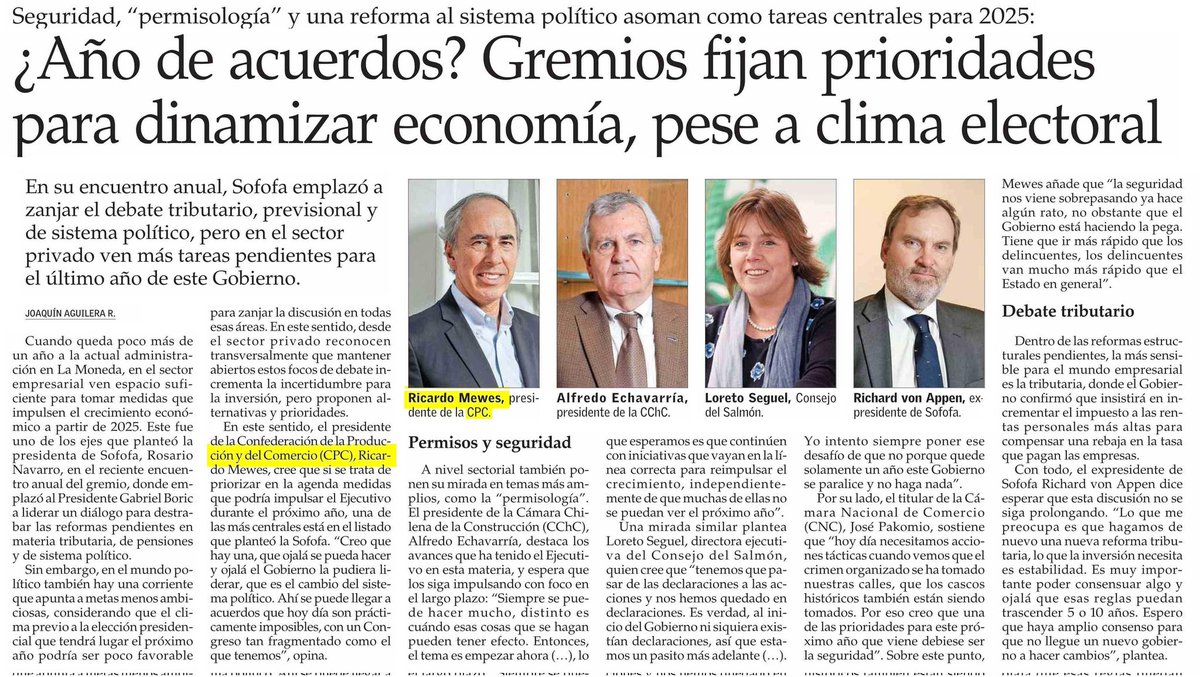 CPC (@cpcchile) on Twitter photo Cuando queda poco más de un año a la actual administración en La Moneda, en el sector empresarial ven espacio suficiente para tomar medidas que impulsen el crecimiento económico a partir de 2025. Revisa la noticia en <a href="/ElMercurio_cl/">elmercurio_cl</a> Cuando queda poco más de un año a la actual administración en La Moneda, en el sector empresarial ven espacio suficiente para tomar medidas que impulsen el crecimiento económico a partir de 2025. Revisa la noticia en <a href="/ElMercurio_cl/">elmercurio_cl</a>