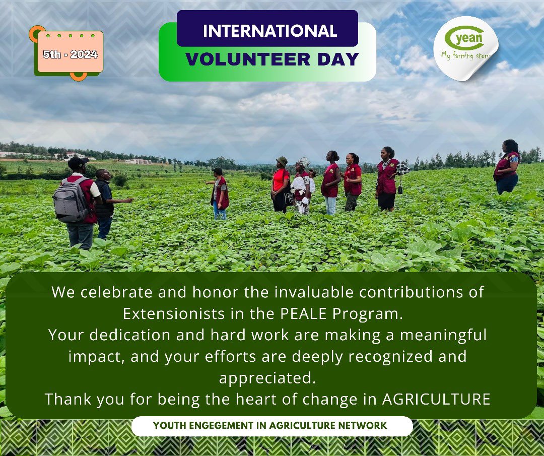 YEAN_Agro's tweet photo. Happy belated #VolunteersDay . 

We appreciate the young boys and girls who tirelessly work closely with farmer coaching them to improve their farming practices to ensure sustainable increase of the yield and income. https://t.co/fUI1BLvmx7