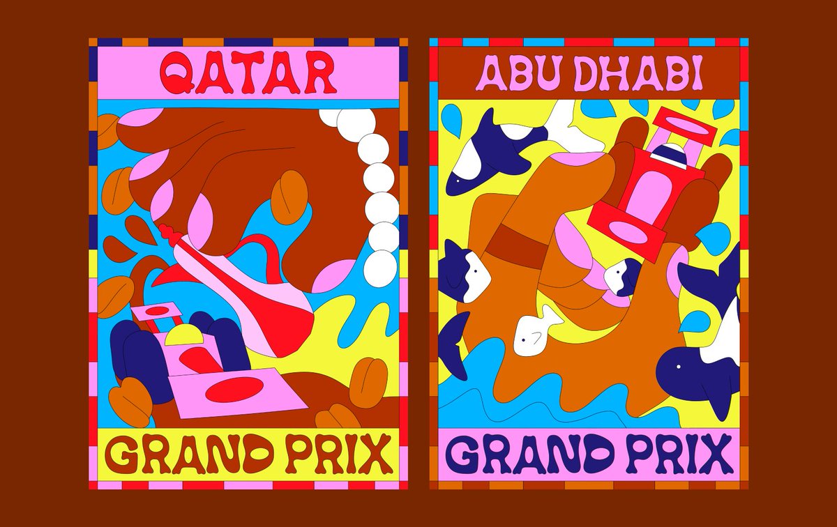Last two F1 posters of the 24 season! Coffee for Qatar and Marina/Water for Abu Dhabi! 🏎️ #abudhabiGP