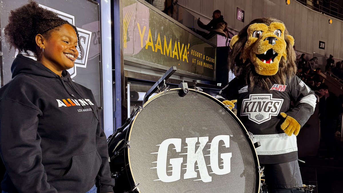 TheLAalliance's tweet photo. For We Are All Kings Night, Alliance students Kenya and Marcel had the opportunity to pump up the crowd with @baileylakings and take a cruise on the ice. Thank you to @weareallkings and @lakings for the experience! #GoKingsGo https://t.co/JZ8E5MFs65