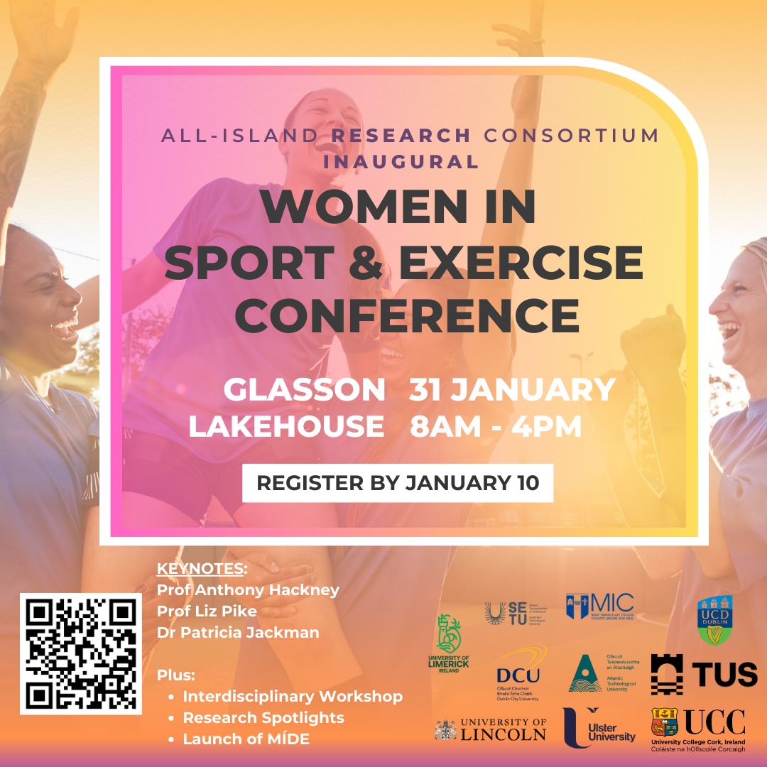 🚨 Join us at the Women in Sport &amp; Exercise Conference! 🚨
📍 Glasson Lakehouse | 🗓️ Jan 31 | ⏰ 8AM-4PM
🎤 Keynotes: Prof Hackney, Prof Pike, Dr Jackman
💡 Workshops, research spotlights &amp; MÍDE launch!
👉 Register by Jan 10!
bookings.tus.ie/events/all-isl… 
#WomenInSport #Research