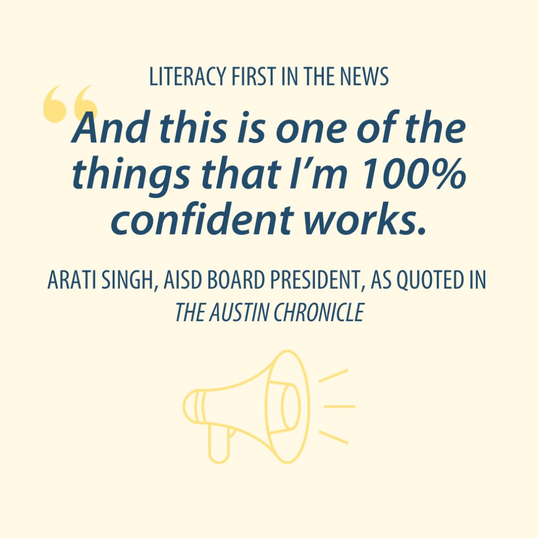 Literacy First (@literacy1st) on Twitter photo “And this is one of the things that I’m 100% confident works,” shared <a href="/AustinISD/">Austin ISD</a> Board President, <a href="/aratisingh/">Arati Singh, Austin ISD Trustee At-Large</a>, in a recent piece about our work in <a href="/AustinChronicle/">Austin Chronicle</a>. For 30 years, AISD has been a valued collaborator in our mission. Read the story here: ow.ly/9BhH50UmwUV “And this is one of the things that I’m 100% confident works,” shared <a href="/AustinISD/">Austin ISD</a> Board President, <a href="/aratisingh/">Arati Singh, Austin ISD Trustee At-Large</a>, in a recent piece about our work in <a href="/AustinChronicle/">Austin Chronicle</a>. For 30 years, AISD has been a valued collaborator in our mission. Read the story here: ow.ly/9BhH50UmwUV
