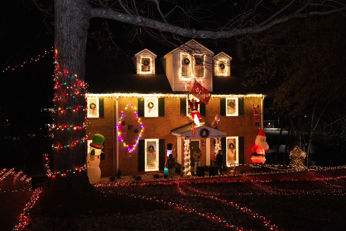 HSC1776's tweet photo. The Hill is lit with holiday spirit! Hampden-Sydney’s fraternities went all out in the holiday lights and decoration competition. Big congrats to Sigma Nu for first place, Phi Gamma Delta for second, and Kappa Alpha for third! https://t.co/U9wsxGsvtJ