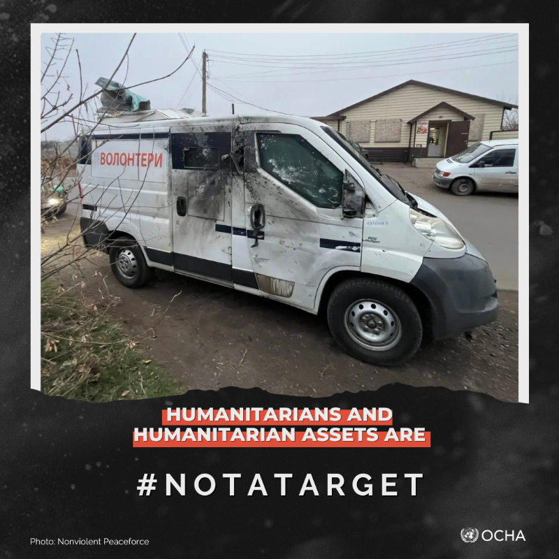 OCHA_Ukraine's tweet photo. At least 280 incidents impacting humanitarian operations, and the 𝐬𝐚𝐟𝐞𝐭𝐲 𝐚𝐧𝐝 𝐰𝐞𝐥𝐥-𝐛𝐞𝐢𝐧𝐠 𝐨𝐟 𝐚𝐢𝐝 𝐰𝐨𝐫𝐤𝐞𝐫𝐬, were recorded in Ukraine in 2024 so far.

Humanitarian workers
Humanitarian facilities
Humanitarian assets
Humanitarian aid

are #NotATarget.