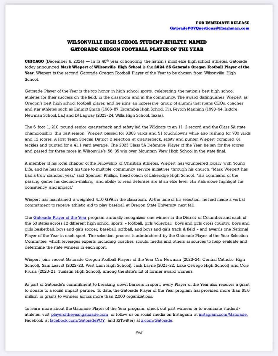 Congrats to our own <a href="/mark_wiepert/">Mark</a> - Oregon’s Gatorade Player of the Year! 
📸 courtesy of Triple M