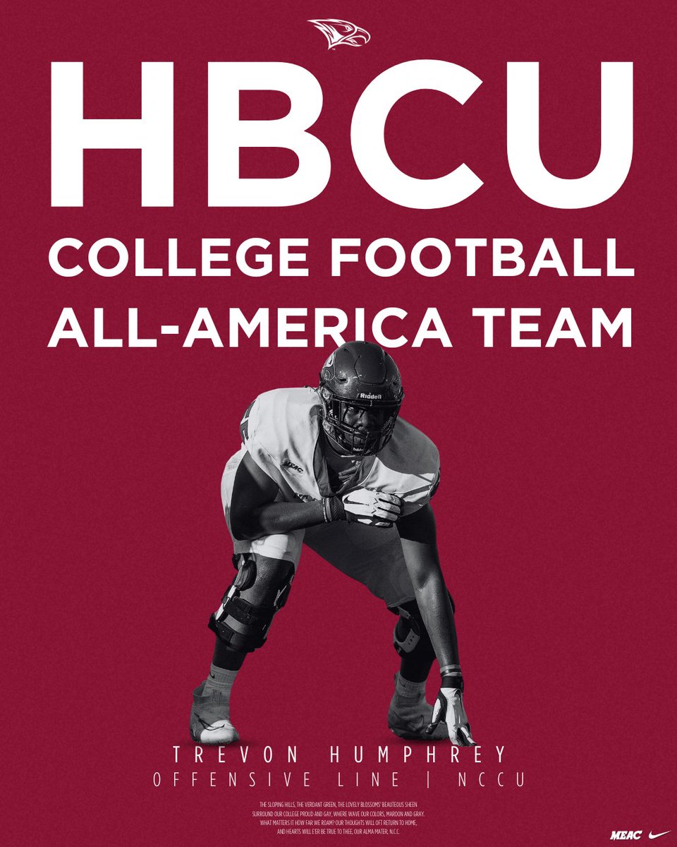 Congratulations to Juan Velarde and Trevon Humphrey on being named to the HBCU College Football All-America Team! 🦅

#NCCUFootball #NCCUAthletics #CultureOverScheme #BeGreat