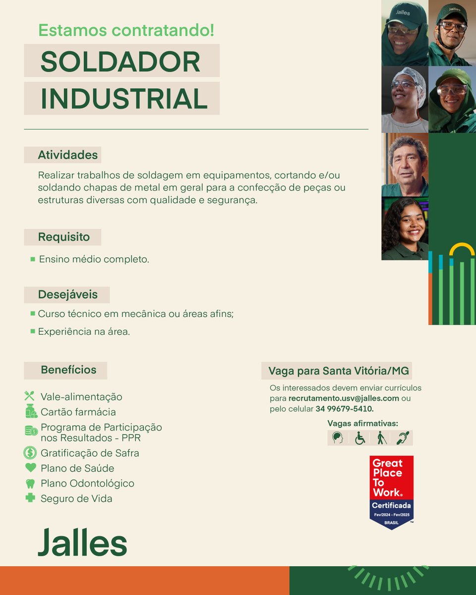 jalles's tweet photo. Estamos com vaga aberta para Soldador Industrial.

Vaga para nossa unidade em Santa Vitória/MG.

#Jalles #oportunidades #vagasdeemprego #SantaVitória #MinasGerais https://t.co/0yxQNYojGZ