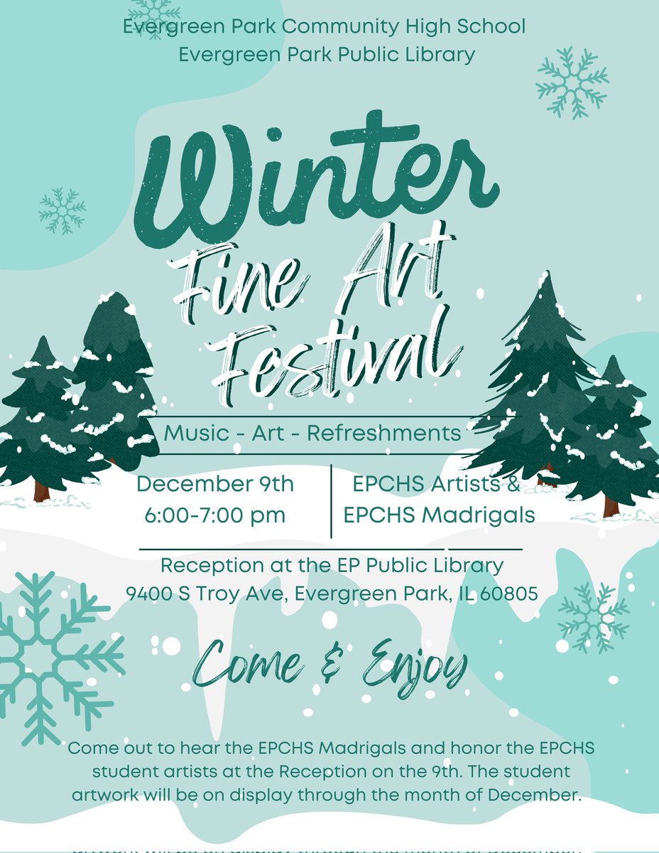 This Monday! Swing by the library to enjoy the artistic talents of our Mustangs and a little holiday cheer. <a href="/Epchs231/">EPCHS</a>