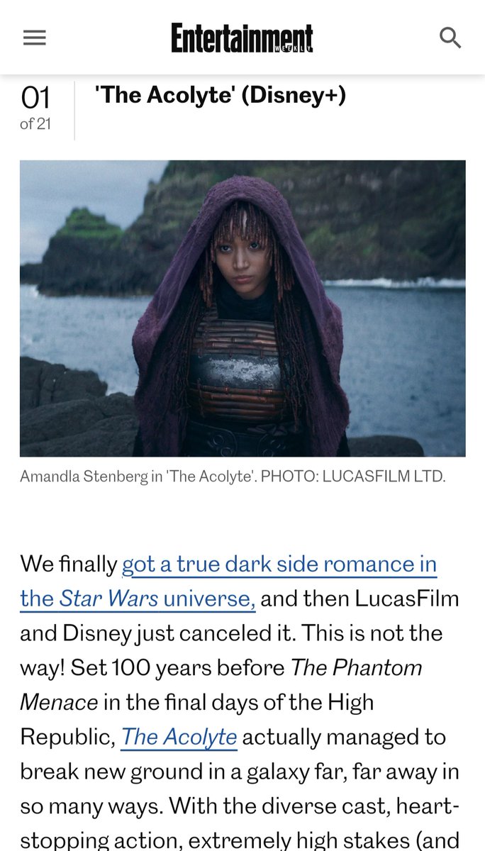 Acolytelovers's tweet photo. Good morning, Acolyte fandom! 🌟

The Acolyte has appeared in several articles, and we’ll be sharing them🥺❤️

1️⃣ The Acolyte is ranked as the #1 cancellation that hurts the most in 2024 😭💔

🔗https://t.co/ImOOE76vXF 

@Disney @starwars #RenewTheAcolyte 
Link in comments!👇 https://t.co/hyxp3ZQqrP