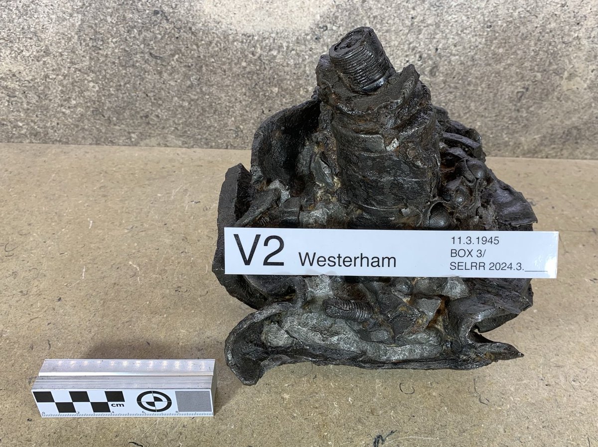 Part way through our conservation &amp; recording of our recent V2 excavation at Westerham, Kent. Image shows the primary photograph of a catalogue series.The component is the steering assembly unit from behind the internal (flame) rudder.
#archaeology