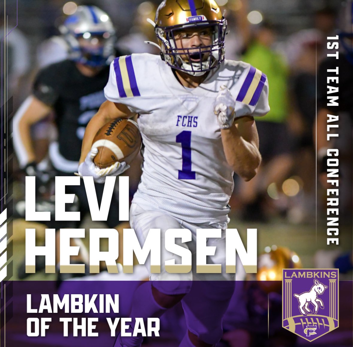 Fort Collins Football (@fortcollinsfb) on Twitter photo Congratulations <a href="/levi_hermsen1/">Levi Hermsen</a> for being awarded 1st Team All Conference and Lambkin of the Year! 💜💛🐑🏈💜💛 Congratulations <a href="/levi_hermsen1/">Levi Hermsen</a> for being awarded 1st Team All Conference and Lambkin of the Year! 💜💛🐑🏈💜💛