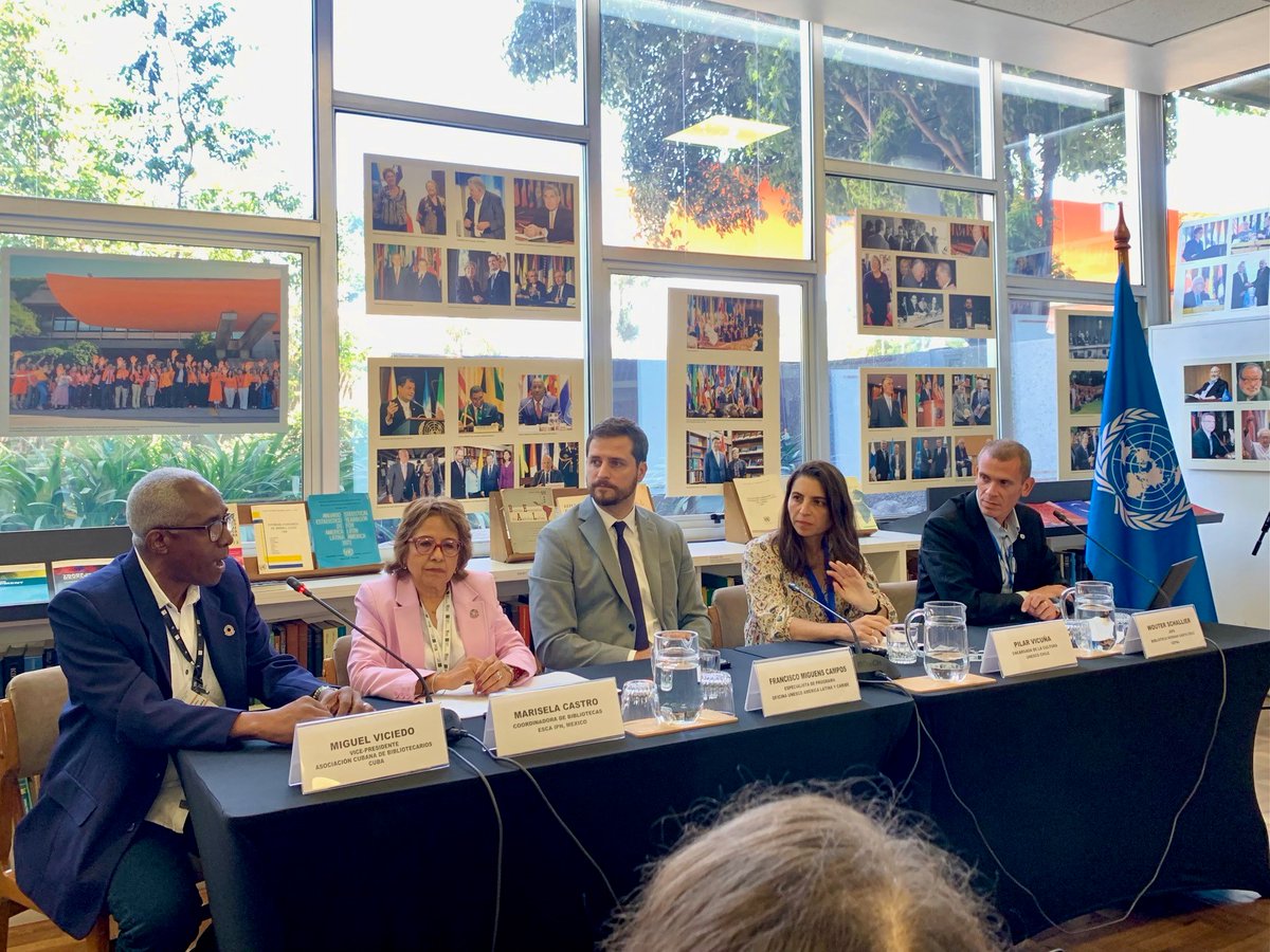BibliotecaCEPAL's tweet photo. Gracias a todos los participantes que enriquecieron las productivas conversaciones sobre el rol de las bibliotecas en el desarrollo sostenible y su contribución a la #Agenda2030.Encuentro entre @IFLALAC, bibliotecas regionales y organizaciones de la ONU🇺🇳 en la #BibliotecaCEPAL. https://t.co/Gz8B5fqloQ