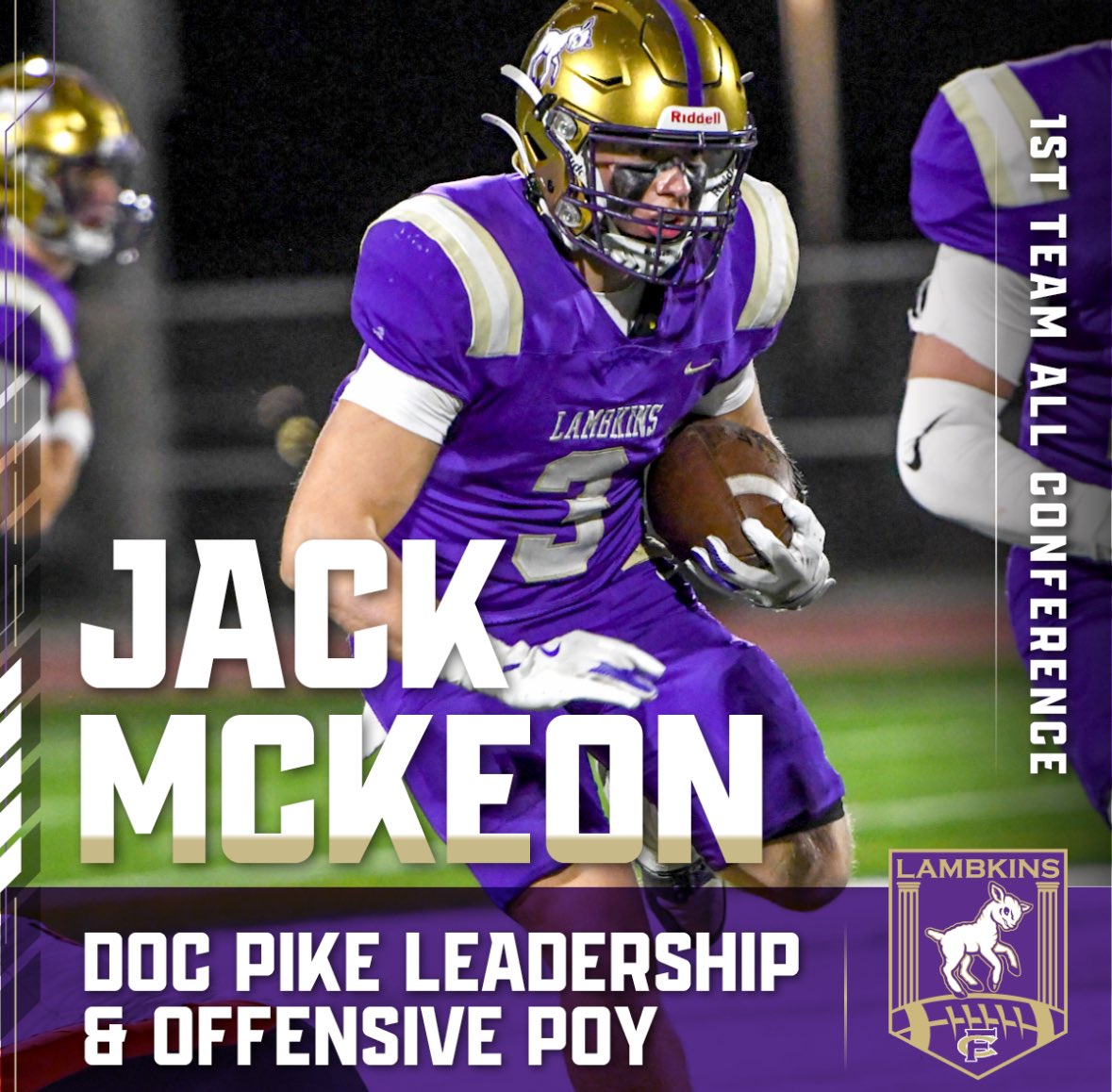 Fort Collins Football (@fortcollinsfb) on Twitter photo Congratulations <a href="/jackmckeon_3/">Jack McKeon</a> for being awarded 1st Team All Conference, the Lambkin Offensive Player of the Year and the Doc Pike Leadership Award!
💜💛🐑🏈💜💛 Congratulations <a href="/jackmckeon_3/">Jack McKeon</a> for being awarded 1st Team All Conference, the Lambkin Offensive Player of the Year and the Doc Pike Leadership Award!
💜💛🐑🏈💜💛