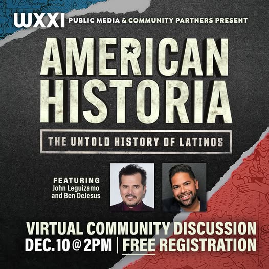 VOCES Media (@vocesmedia) on Twitter photo On the heels of Voces American Historiaās successful run on <a href="/PBS/">PBS</a>, <a href="/WXXIrochester/">WXXI Public Media</a> is pleased to host a special virtual discussion with the seriesā director <a href="/BenDeJesus/">Ben DeJesus</a> & creator/host <a href="/JohnLeguizamo/">John Leguizamo</a> on Dec. 10 at 2pm.
Register here in English & en EspaƱol: loom.ly/-j0Pil0 On the heels of Voces American Historiaās successful run on <a href="/PBS/">PBS</a>, <a href="/WXXIrochester/">WXXI Public Media</a> is pleased to host a special virtual discussion with the seriesā director <a href="/BenDeJesus/">Ben DeJesus</a> & creator/host <a href="/JohnLeguizamo/">John Leguizamo</a> on Dec. 10 at 2pm.
Register here in English & en EspaƱol: loom.ly/-j0Pil0