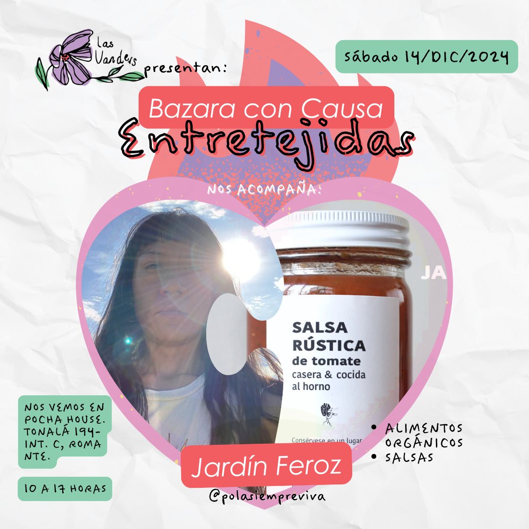 🌿 ¡Jardín Feroz estará en ENTRETEJIDAS! 🍴✨

Una propuesta fresca y consciente que no te puedes perder. 💜

📅 Sábado 14 de diciembre
⏰ De 10:00 a 17:00 horas
📍 Pocha House, Tonalá 194-C, Roma Norte, CDMX

¡Ven, disfruta y ENTRETEJÁMONOS!