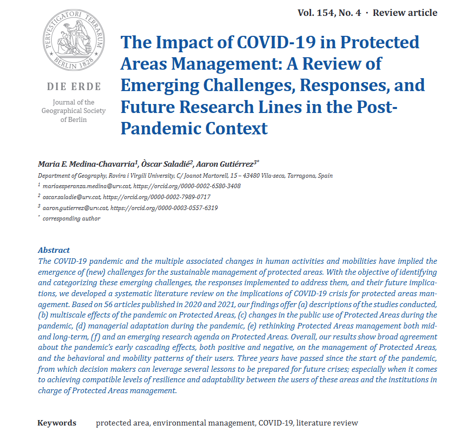 MerizuNic's tweet photo. New publication on the Impact of COVID-19 in Protected Areas Management. 
Available on https://t.co/FZSo7JRxf9

Research under the frame of the #ADAPTOURproject
@gratetURV
@ftgURV https://t.co/UIPuLGsrMi