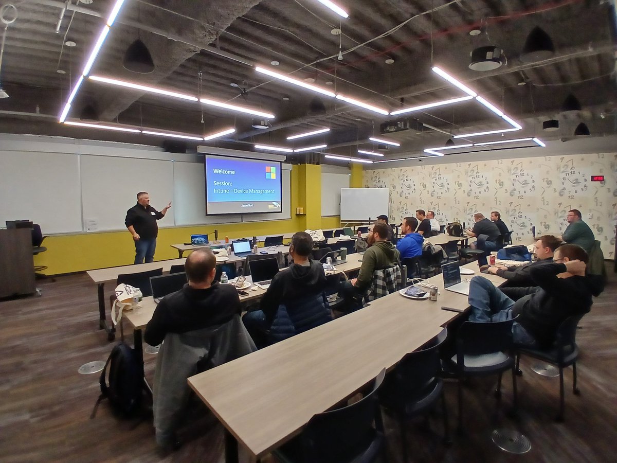 AutomateMyStuff's tweet photo. Our first @MISCUG speaker today, @jambees, is getting ready to talk about his use of Intune. https://t.co/m6p9W2D2M7