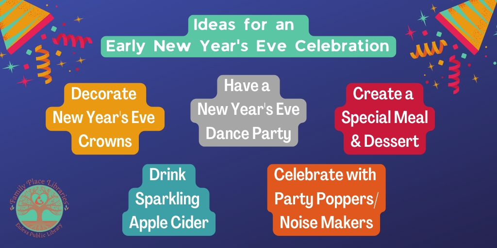 EulessLibrary's tweet photo. Not everyone can stay up until Midnight to welcome the New Year. ππ₯³π You can attend our Noon Year's Eve Party on December 31 (see Library Calendar for more details) OR do some fun activities at home!
#EulessLibrary #FamilyPlaceFriday #FamilyPlaceLibraries #NewYearsEve https://t.co/50ejMsewcD
