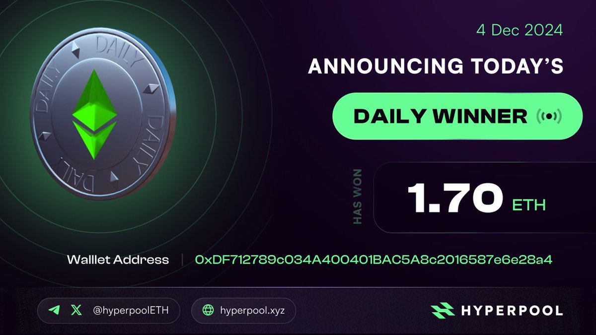 zk_Shifty's tweet photo. You have never had a higher chance of winning a lottery

Buy $HYPER, hold, be elligible for prizes

Yes, it's that simple

First daily lottery draw was 1.7 ETH (!!)

&amp; there's more ETH to be won every day🥉, every week🥈 AND every month🥇

Hyperpool is a lottery you WANT to play https://t.co/x8fXnMN1gl