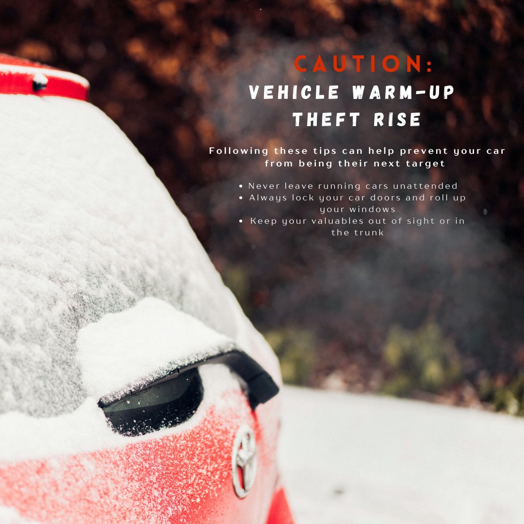 IMPACTautocrime's tweet image. If you are going to warm up your car on a cold day, follow these tips to reduce your risk of vehicle theft!
#lockoutautocrime #winterdriving #autocrimeawareness