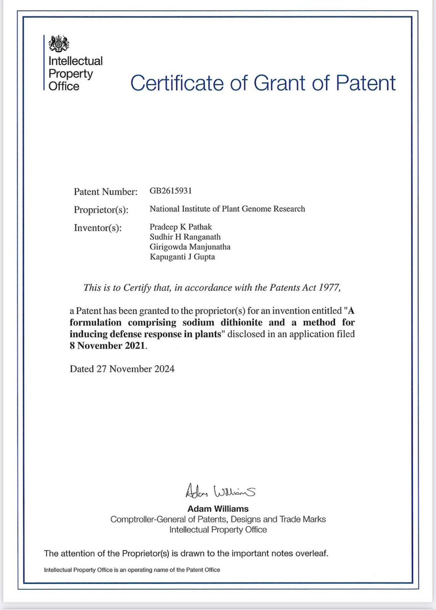DrJagadisNIPGR's tweet photo. Great news to share!! Our innovation on SDN-nanoparticles to enhance defense responses has been granted with UK patent. Thanks to @NIPGRsocial and @DBTIndia for supporting us @rajesh_gokhale @DrJitendraSingh https://t.co/UGuPNPVPVd