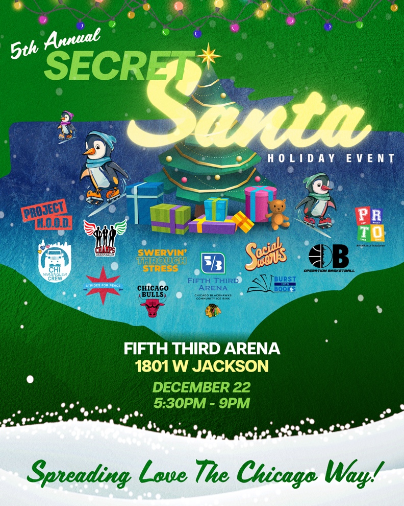 swervinstress's tweet photo. 🎄 WE'RE BACK! 🎄 ✨ 5th Annual Secret Santa Celebration ✨ Join us for Ice skating, giving &amp; holiday cheer at Fifth Third Arena, Dec 22, 5:30–9p!
➡️ RSVP in bio ❤️ Volunteer: ThePepRallyTakeOver@gmail.com
#SecretSanta2024 #Chicago https://t.co/5WChUZ6UMX