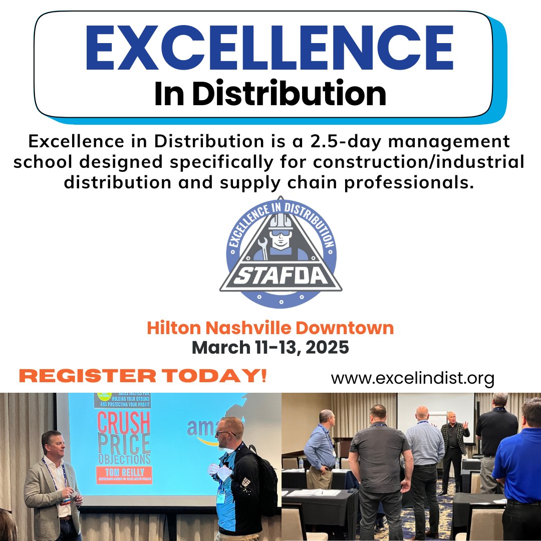 STAFDAHQ's tweet image. 🌟 Join us at STAFDA&apos;s Excellence in Distribution, March 11-13, 2025, at the Hilton Nashville Downtown. 

Don’t miss your chance to connect, learn, and grow with industry leaders! 💡

Register today at excelindist.org

#STAFDA2025  #ExcellenceInDistribution
