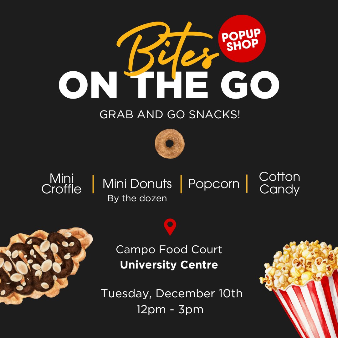UofMDining's tweet photo. We are wishing everyone the best with their finals! 📚

Catch our mini croffle and mini donuts pop-up next week at the university centre food court and grab some treats for your study sessions! 🧇🍩

#bitesonthego #minidonuts #croffles #universityofmanitoba #umstudent https://t.co/h3LYxRcodP
