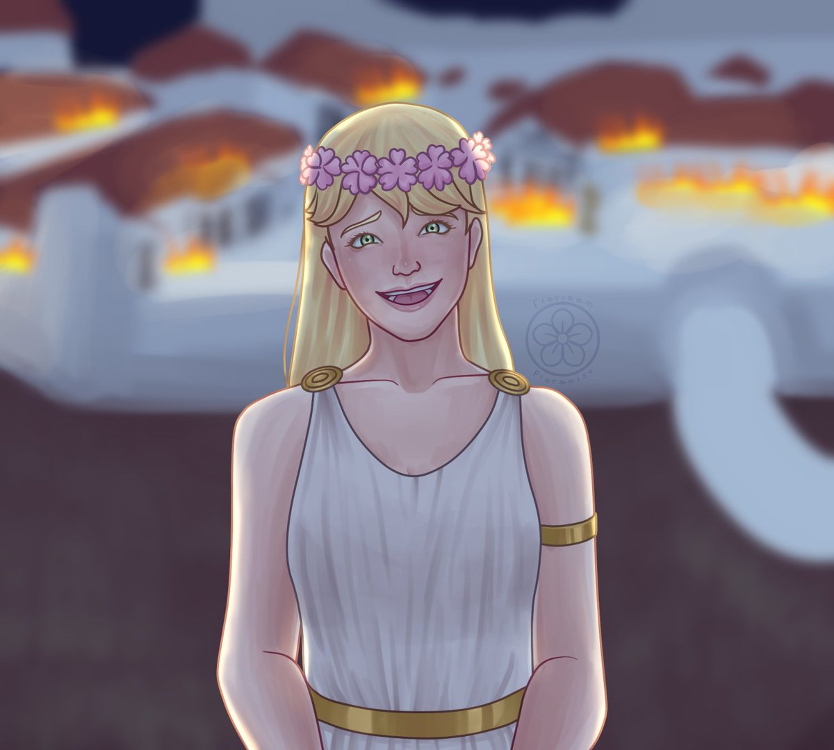 "Keep your eyes on me. As long as you do, nothing else matters."

Happy Holidays! I'm <a href="/chimeriquement/">Chimderella 👠✨ (yes, same pun as last year...)</a>'s Secret Santa for #VNSS2024!

I love your games and I knew I wanted to draw a character from one of your Greek Myth ones! So I decided to draw Comaetho! I hope you like it!