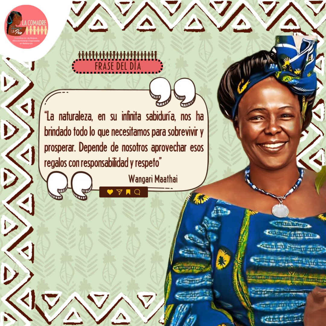 _LaComadre_'s tweet photo. Hoy recordamos a una gran mujer keniata 🇰🇪 quien siempre creyó que el ecologismo era una opción adecuada para lograr un desarrollo sustentable. Motivo por el cual fundó, Green Belt Movement, (GBM), en 1977, para combatir la deforestación de Kenia. 
#ComadresPorLaPaz💜✨ https://t.co/TM6sjKLF3u