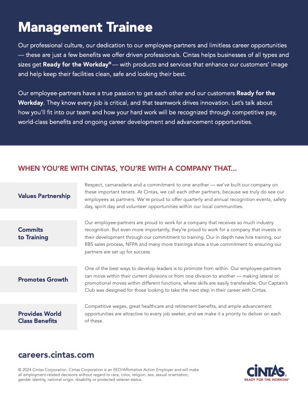 ISU_SNC's tweet photo. Cintas is looking for young inspiring students to jump into their management trainee position. You’ll learn a deep knowledge of the rental services, products, and industry throughout your term.  If you’re interested scan the QR code in the bottom left corner to learn more! https://t.co/D38kpOeVbH