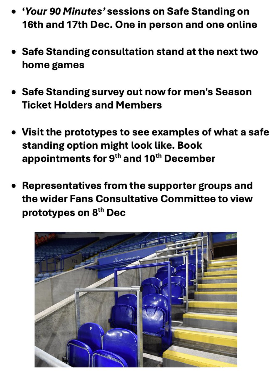 foxestrust's tweet photo. Foxes Trust Welcomes Safe Standing Consultation Plans.
Have your say on #SafeStanding. #LCFC #FanEngagement
https://t.co/5YOozcnGh5 https://t.co/90o0uSoSbb