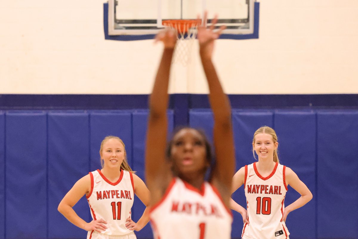 drjlstewart's tweet photo. Maypearl’s Rylee Stapleton #11 and Havery Stinson #10 in the background as Ma’Riah Cotton was at the free throw line v Meridian (Venus BB Tournament, Dec 5). More photos from this game can be viewed at https://t.co/ViMJzLq3XP [@MarteJr] https://t.co/E86zNTnHTn