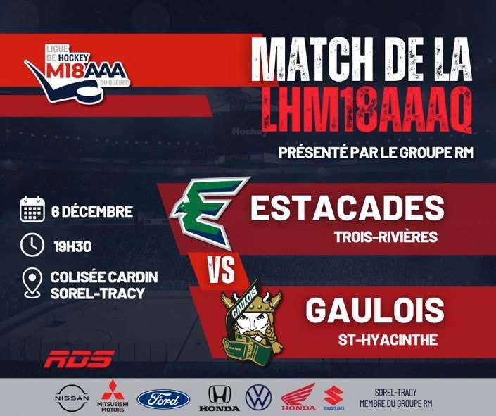 Ligue de hockey M18 AAA du Québec (@lhm18aaaq) on Twitter photo Pour une 9e année consécutive, la LHM18AAAQ présentera un match de saison régulière au mythique Colisée Cardin de Sorel-Tracy. Cette rencontre exceptionnelle entre les <a href="/EstacadesMAAA/">Estacades de Trois-Rivières</a> et les <a href="/GAULOISAAA/">GAULOIS - MIDGET AAA</a> aura lieu ce vendredi 6 décembre à 19h30.
Détails: shorturl.at/x2cNI Pour une 9e année consécutive, la LHM18AAAQ présentera un match de saison régulière au mythique Colisée Cardin de Sorel-Tracy. Cette rencontre exceptionnelle entre les <a href="/EstacadesMAAA/">Estacades de Trois-Rivières</a> et les <a href="/GAULOISAAA/">GAULOIS - MIDGET AAA</a> aura lieu ce vendredi 6 décembre à 19h30.
Détails: shorturl.at/x2cNI