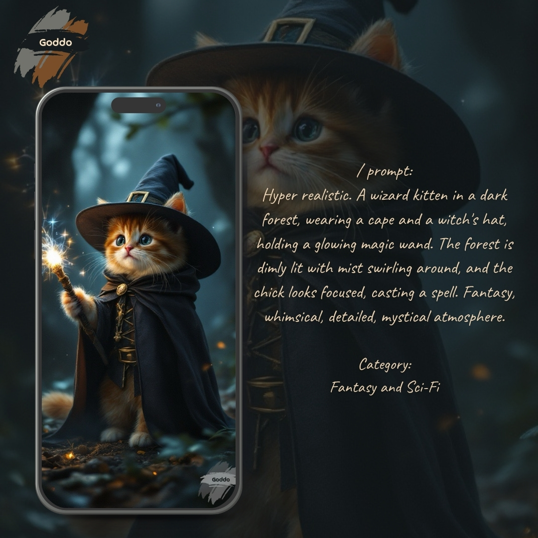 Goddo_AI's tweet photo. Casting spells and winning hearts, this little sorcerer is ready for a magical night! ✨🐱

#MagicMeow #WitchyWhiskers #GoddoAI #FantasyPets #AIArt #DigitalArtWork https://t.co/FpLnnq1wGY